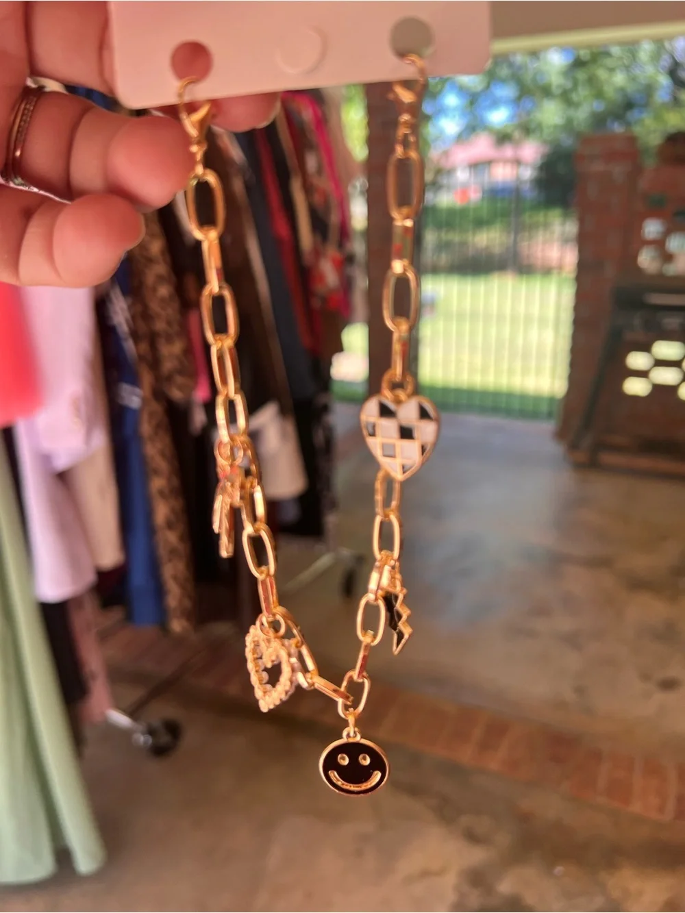 Gold-Tone Kids Charm Necklace with Heart, Bow & Smiley Charms
